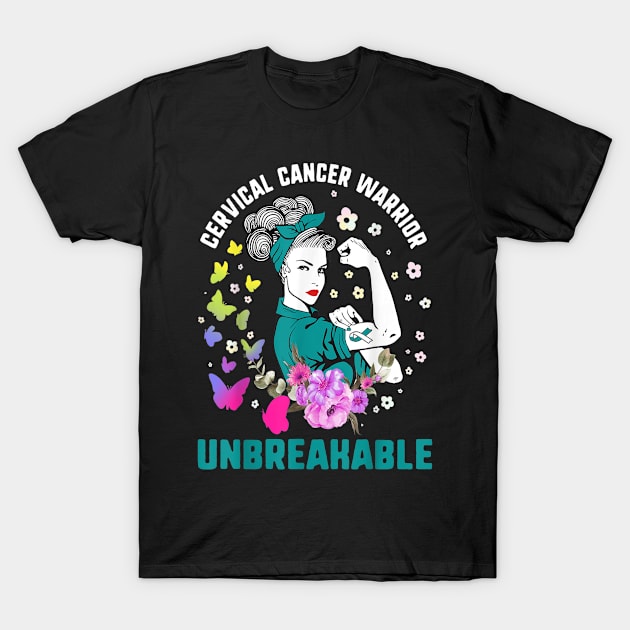 Style Cancer Cervical Cancer Awareness Warrior Teal Ribbon Strong Woman T-Shirt by designathome